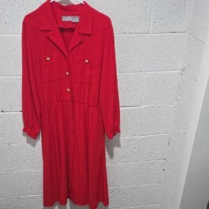 Liz Claiborne Red Long Sleeve Dress with Gold Accents